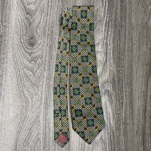Christian Dior Monsieur Green and Yellow Patterned‎ Tie 100% Silk